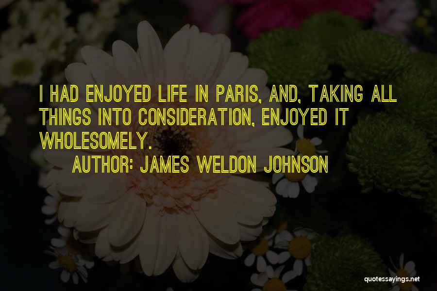 James Weldon Johnson Quotes: I Had Enjoyed Life In Paris, And, Taking All Things Into Consideration, Enjoyed It Wholesomely.