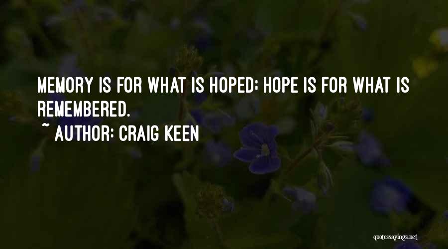 Craig Keen Quotes: Memory Is For What Is Hoped; Hope Is For What Is Remembered.