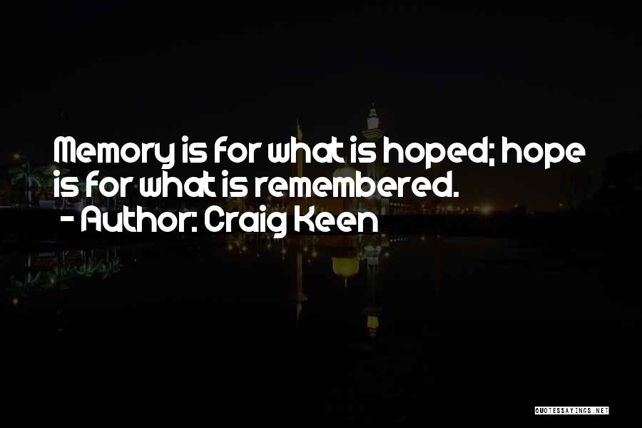 Craig Keen Quotes: Memory Is For What Is Hoped; Hope Is For What Is Remembered.