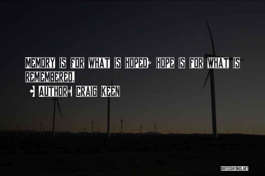 Craig Keen Quotes: Memory Is For What Is Hoped; Hope Is For What Is Remembered.