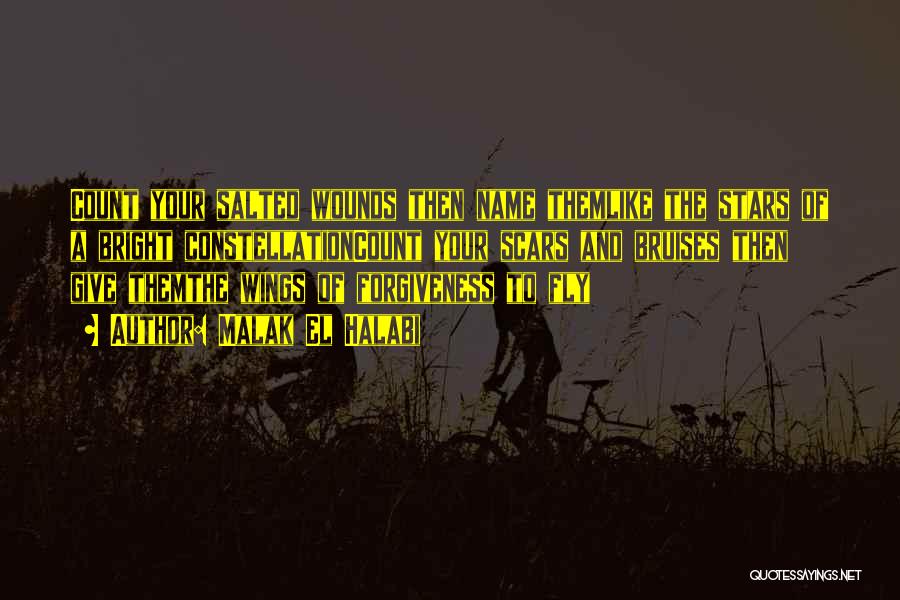 Malak El Halabi Quotes: Count Your Salted Wounds Then Name Themlike The Stars Of A Bright Constellationcount Your Scars And Bruises Then Give Themthe