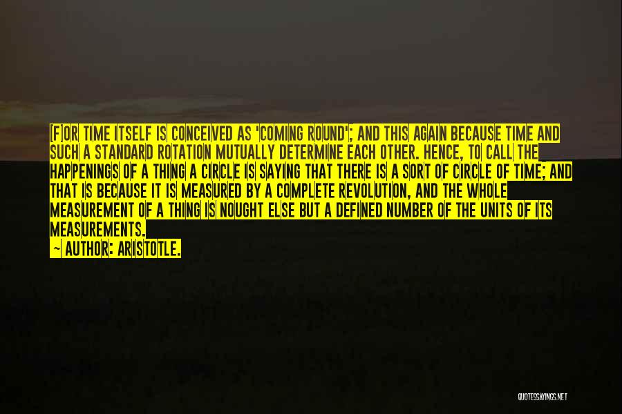 Aristotle. Quotes: [f]or Time Itself Is Conceived As 'coming Round'; And This Again Because Time And Such A Standard Rotation Mutually Determine