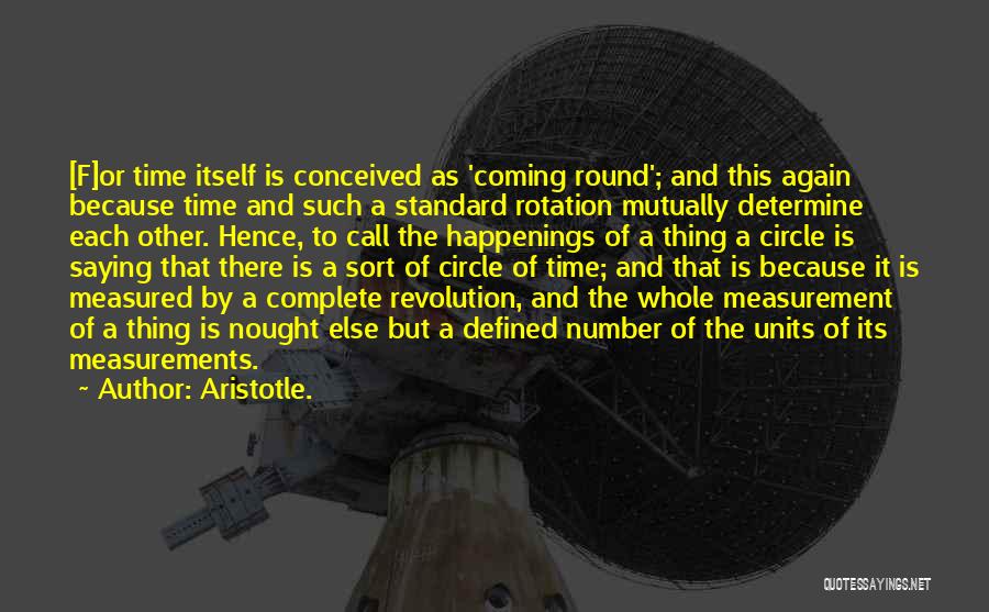 Aristotle. Quotes: [f]or Time Itself Is Conceived As 'coming Round'; And This Again Because Time And Such A Standard Rotation Mutually Determine