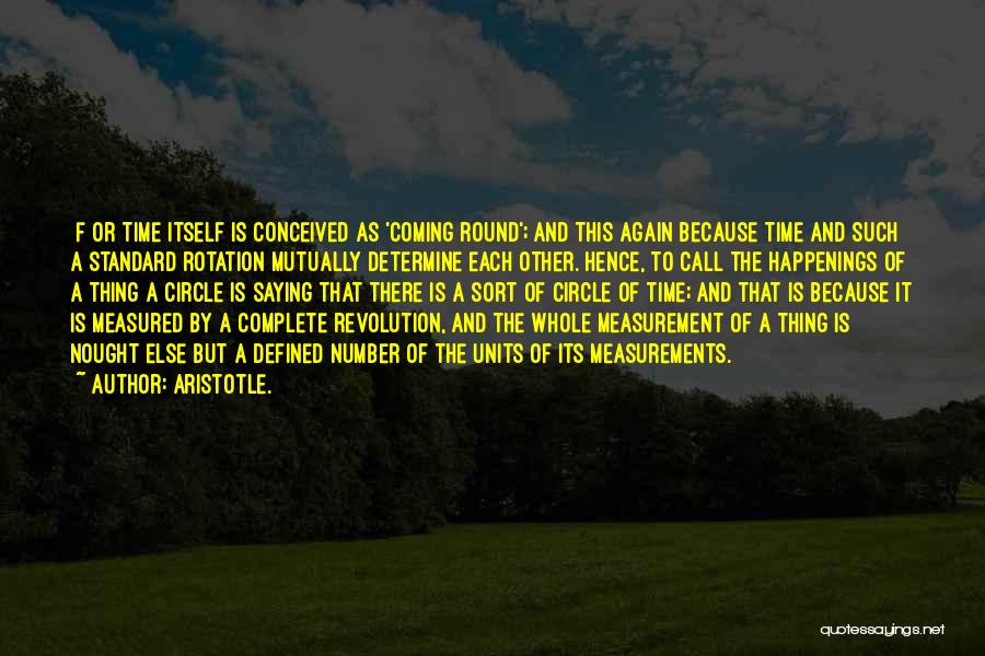 Aristotle. Quotes: [f]or Time Itself Is Conceived As 'coming Round'; And This Again Because Time And Such A Standard Rotation Mutually Determine