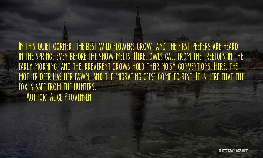 Alice Provensen Quotes: In This Quiet Corner, The Best Wild Flowers Grow, And The First Peepers Are Heard In The Spring, Even Before