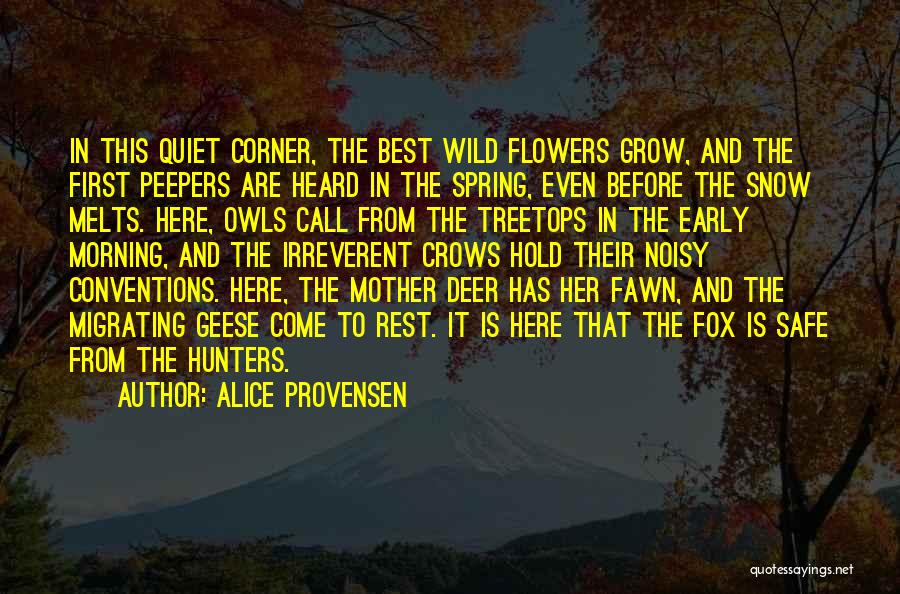 Alice Provensen Quotes: In This Quiet Corner, The Best Wild Flowers Grow, And The First Peepers Are Heard In The Spring, Even Before