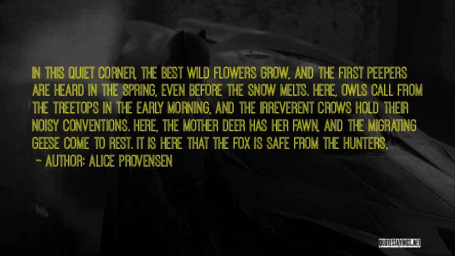 Alice Provensen Quotes: In This Quiet Corner, The Best Wild Flowers Grow, And The First Peepers Are Heard In The Spring, Even Before