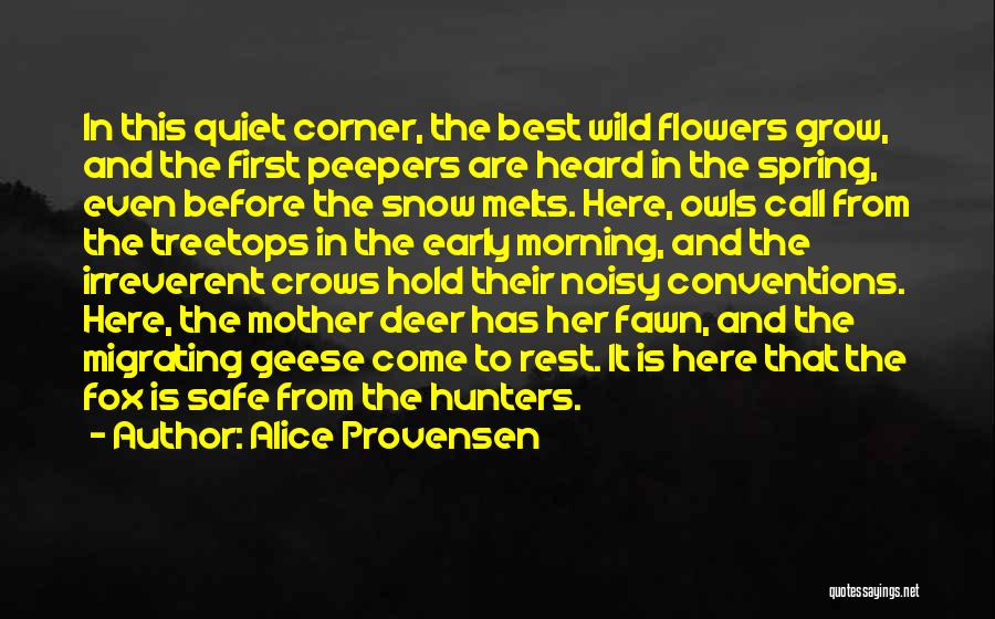 Alice Provensen Quotes: In This Quiet Corner, The Best Wild Flowers Grow, And The First Peepers Are Heard In The Spring, Even Before