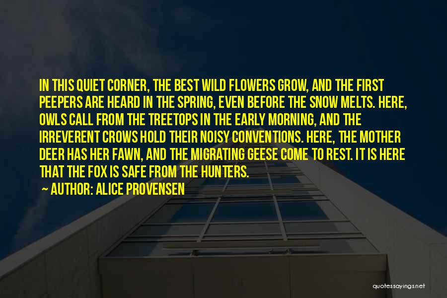 Alice Provensen Quotes: In This Quiet Corner, The Best Wild Flowers Grow, And The First Peepers Are Heard In The Spring, Even Before