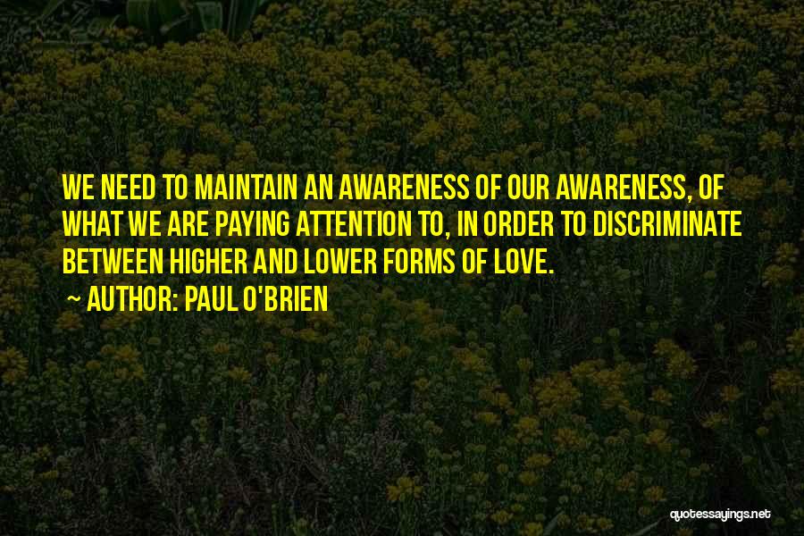 Paul O'Brien Quotes: We Need To Maintain An Awareness Of Our Awareness, Of What We Are Paying Attention To, In Order To Discriminate