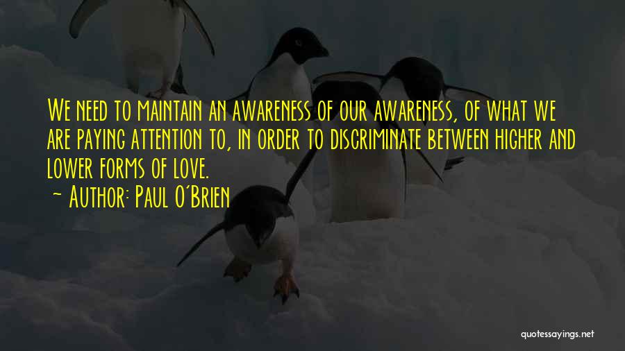 Paul O'Brien Quotes: We Need To Maintain An Awareness Of Our Awareness, Of What We Are Paying Attention To, In Order To Discriminate