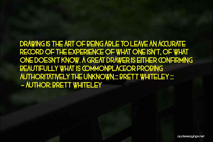 Brett Whiteley Quotes: Drawing Is The Art Of Being Able To Leave An Accurate Record Of The Experience Of What One Isn't, Of