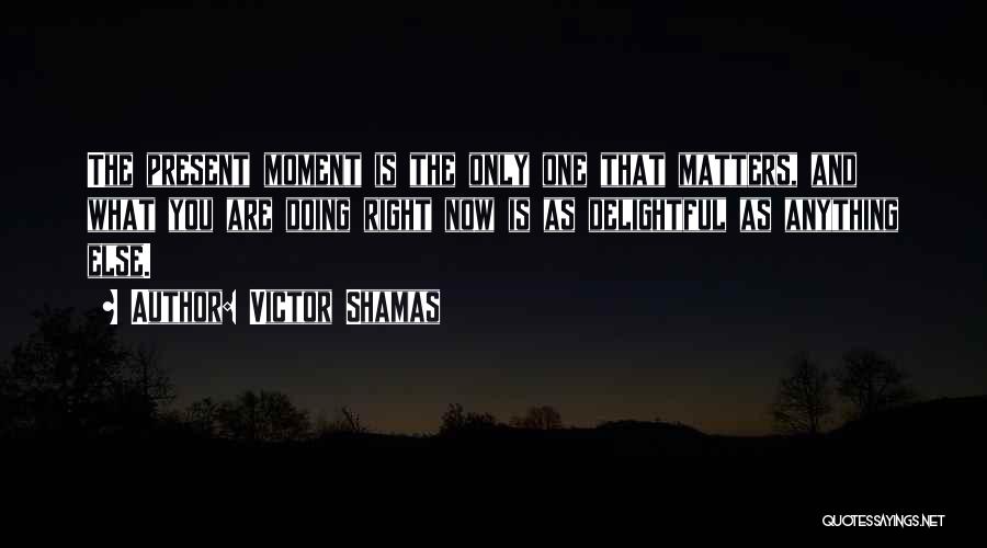 Victor Shamas Quotes: The Present Moment Is The Only One That Matters, And What You Are Doing Right Now Is As Delightful As