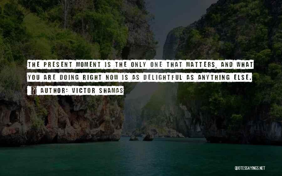 Victor Shamas Quotes: The Present Moment Is The Only One That Matters, And What You Are Doing Right Now Is As Delightful As