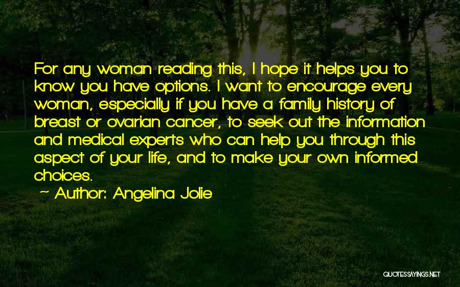 Angelina Jolie Quotes: For Any Woman Reading This, I Hope It Helps You To Know You Have Options. I Want To Encourage Every