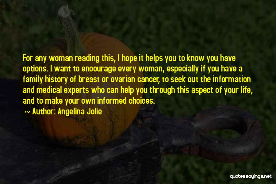 Angelina Jolie Quotes: For Any Woman Reading This, I Hope It Helps You To Know You Have Options. I Want To Encourage Every