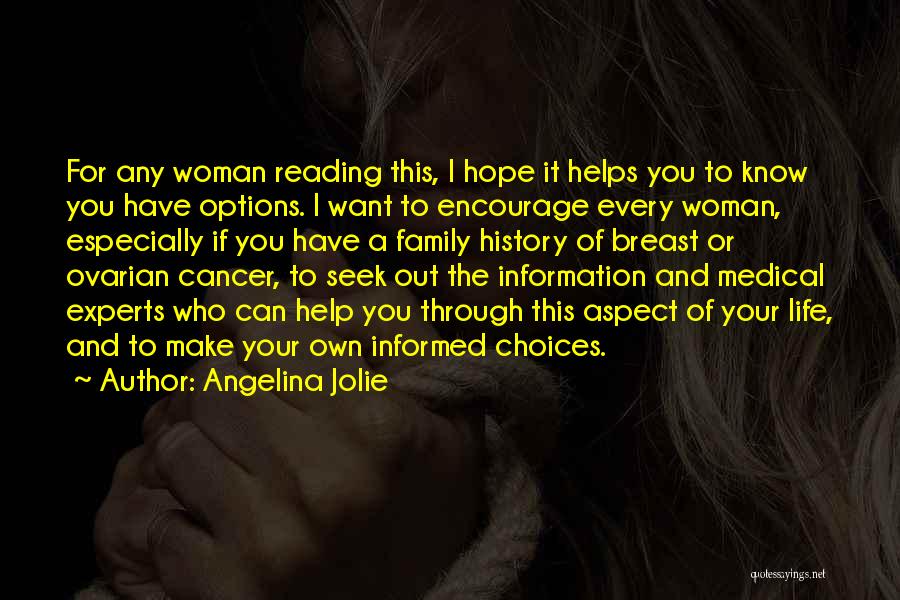 Angelina Jolie Quotes: For Any Woman Reading This, I Hope It Helps You To Know You Have Options. I Want To Encourage Every