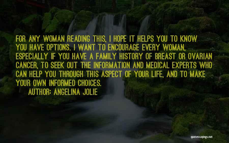 Angelina Jolie Quotes: For Any Woman Reading This, I Hope It Helps You To Know You Have Options. I Want To Encourage Every