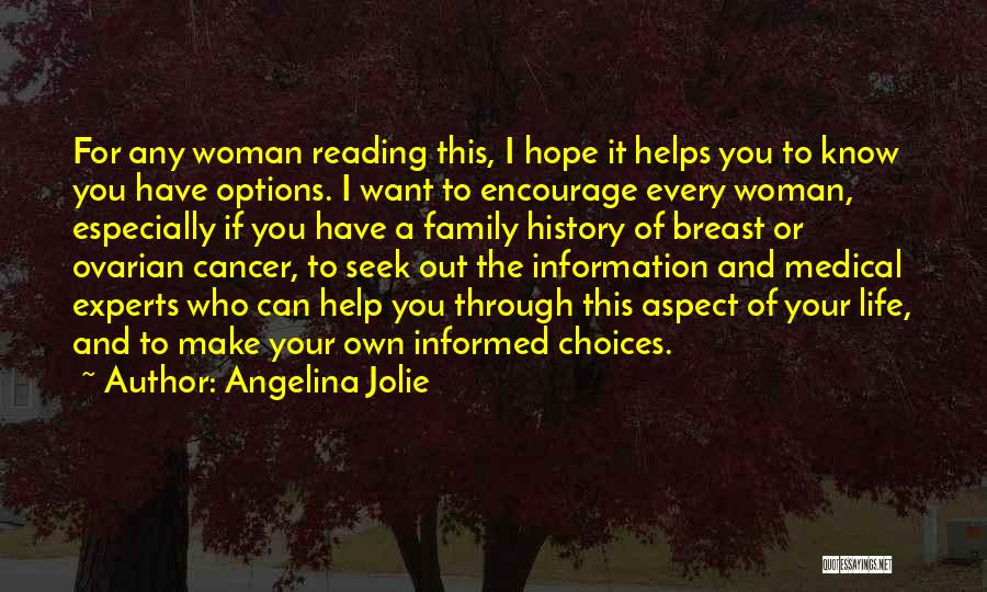 Angelina Jolie Quotes: For Any Woman Reading This, I Hope It Helps You To Know You Have Options. I Want To Encourage Every