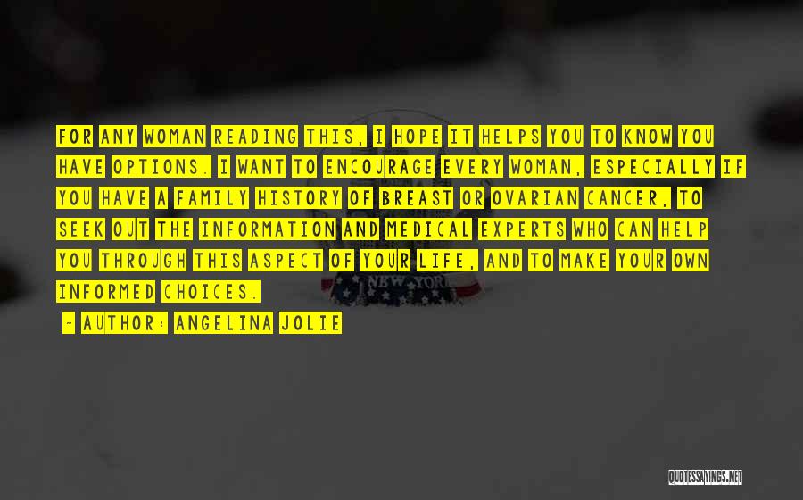 Angelina Jolie Quotes: For Any Woman Reading This, I Hope It Helps You To Know You Have Options. I Want To Encourage Every