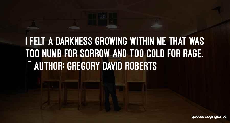 Gregory David Roberts Quotes: I Felt A Darkness Growing Within Me That Was Too Numb For Sorrow And Too Cold For Rage.