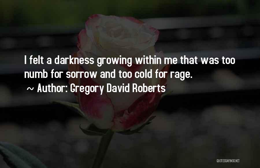 Gregory David Roberts Quotes: I Felt A Darkness Growing Within Me That Was Too Numb For Sorrow And Too Cold For Rage.
