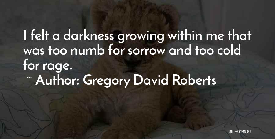 Gregory David Roberts Quotes: I Felt A Darkness Growing Within Me That Was Too Numb For Sorrow And Too Cold For Rage.