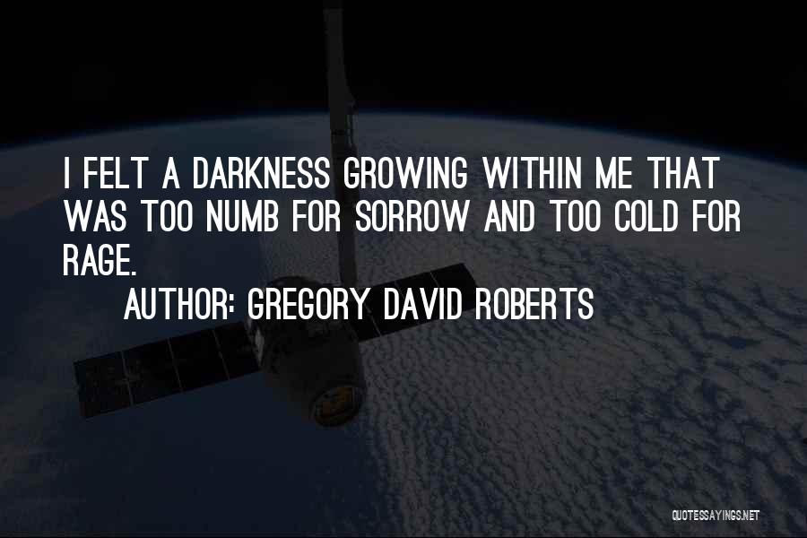 Gregory David Roberts Quotes: I Felt A Darkness Growing Within Me That Was Too Numb For Sorrow And Too Cold For Rage.