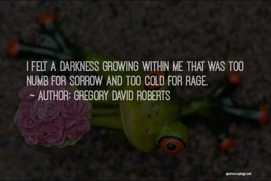 Gregory David Roberts Quotes: I Felt A Darkness Growing Within Me That Was Too Numb For Sorrow And Too Cold For Rage.