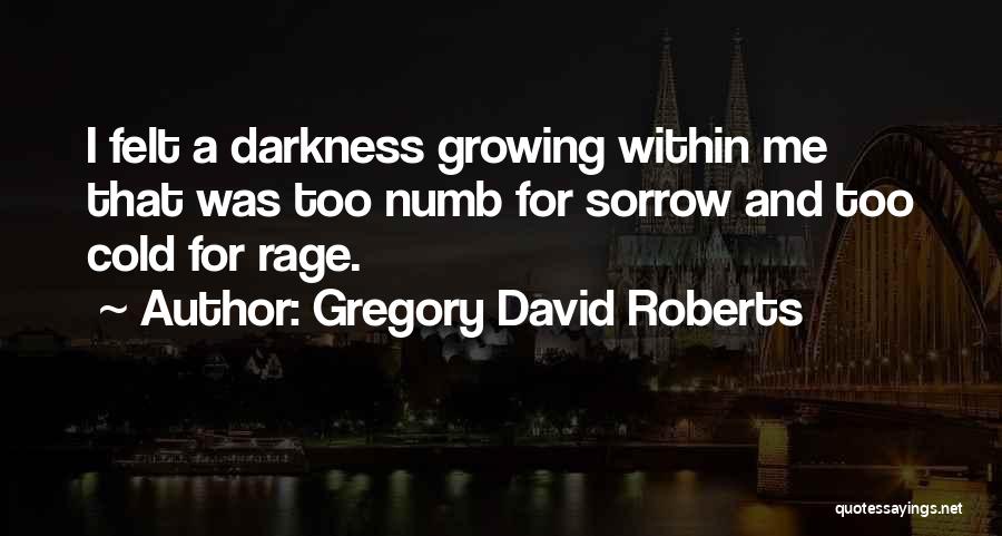 Gregory David Roberts Quotes: I Felt A Darkness Growing Within Me That Was Too Numb For Sorrow And Too Cold For Rage.