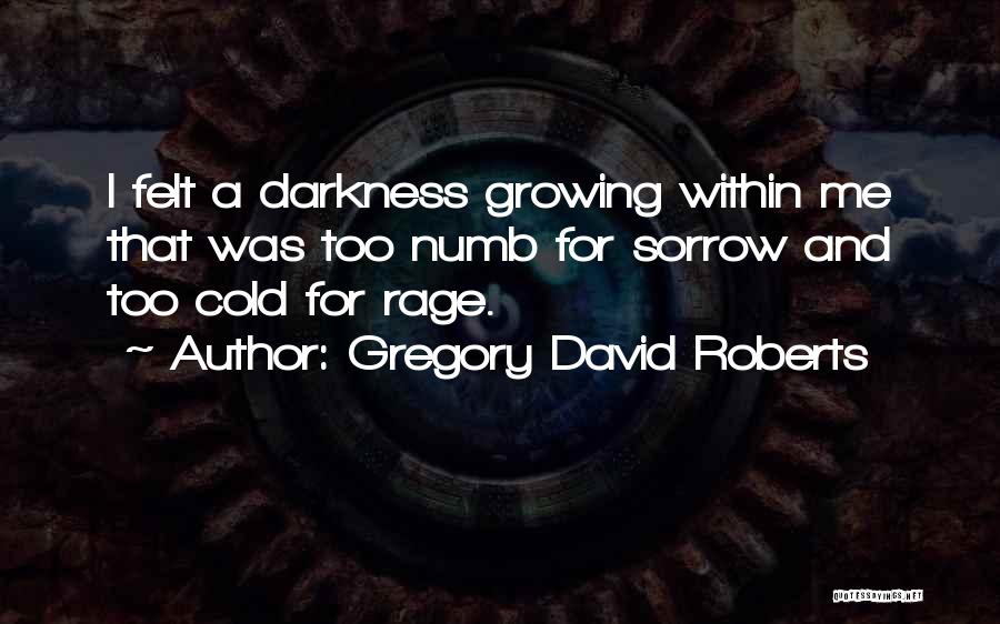 Gregory David Roberts Quotes: I Felt A Darkness Growing Within Me That Was Too Numb For Sorrow And Too Cold For Rage.