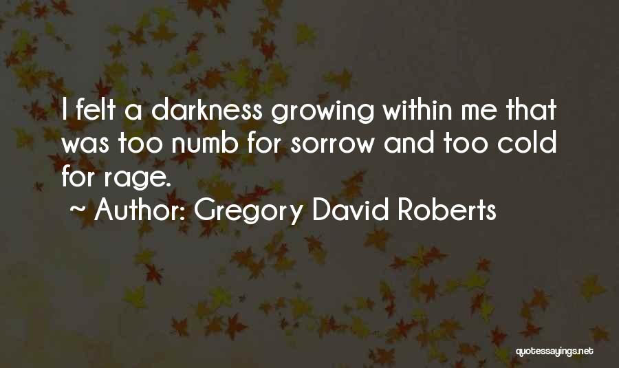 Gregory David Roberts Quotes: I Felt A Darkness Growing Within Me That Was Too Numb For Sorrow And Too Cold For Rage.