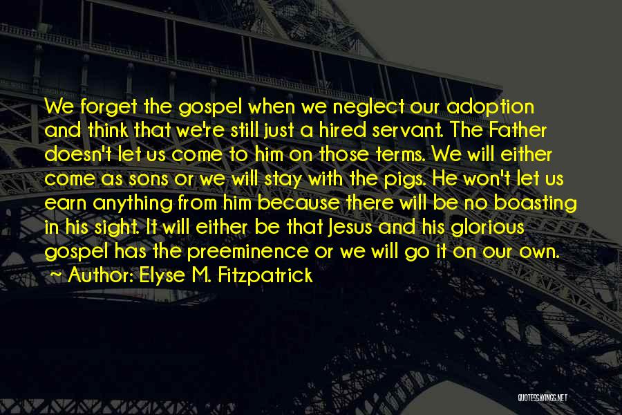 Elyse M. Fitzpatrick Quotes: We Forget The Gospel When We Neglect Our Adoption And Think That We're Still Just A Hired Servant. The Father