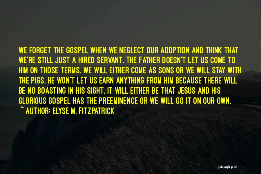 Elyse M. Fitzpatrick Quotes: We Forget The Gospel When We Neglect Our Adoption And Think That We're Still Just A Hired Servant. The Father