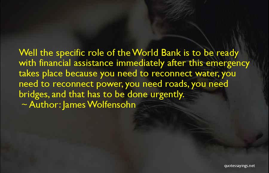 James Wolfensohn Quotes: Well The Specific Role Of The World Bank Is To Be Ready With Financial Assistance Immediately After This Emergency Takes