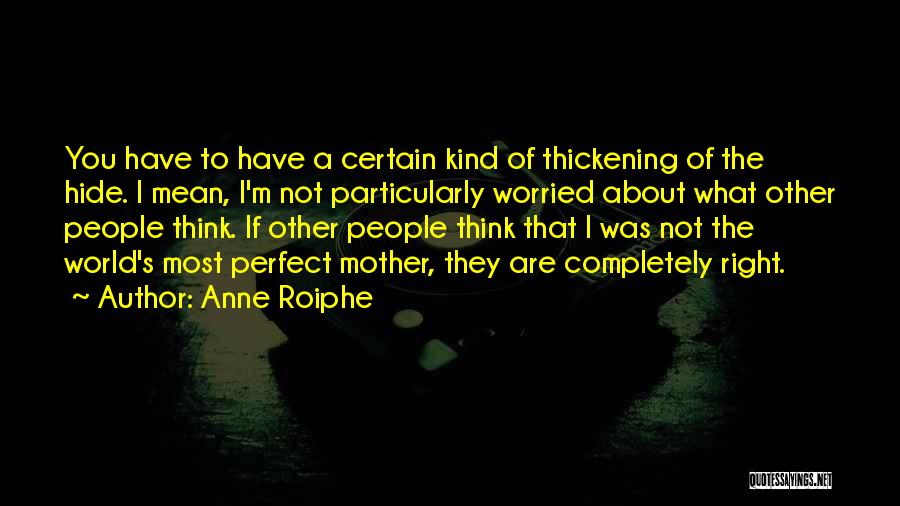 Anne Roiphe Quotes: You Have To Have A Certain Kind Of Thickening Of The Hide. I Mean, I'm Not Particularly Worried About What