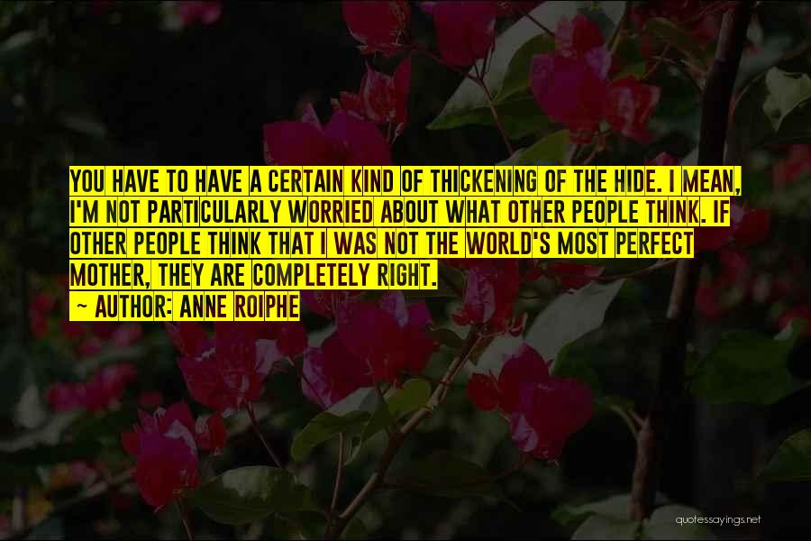 Anne Roiphe Quotes: You Have To Have A Certain Kind Of Thickening Of The Hide. I Mean, I'm Not Particularly Worried About What