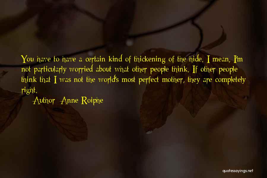 Anne Roiphe Quotes: You Have To Have A Certain Kind Of Thickening Of The Hide. I Mean, I'm Not Particularly Worried About What