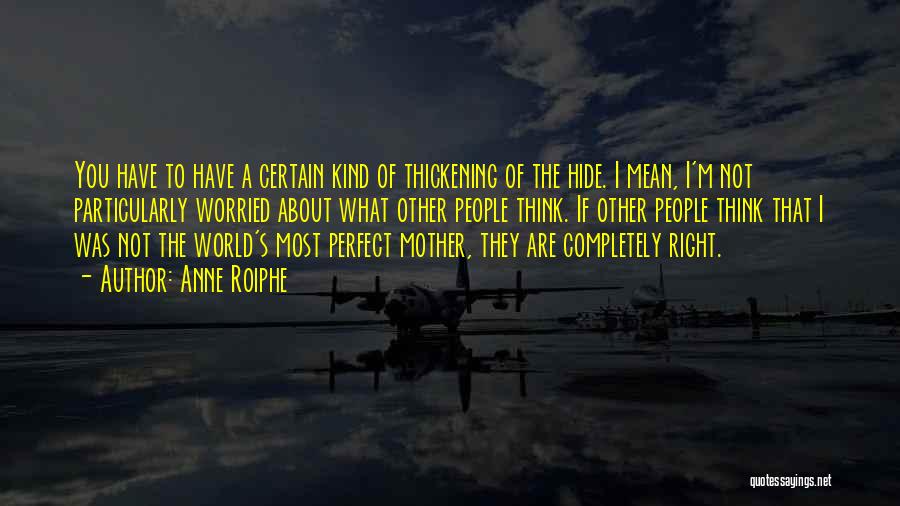 Anne Roiphe Quotes: You Have To Have A Certain Kind Of Thickening Of The Hide. I Mean, I'm Not Particularly Worried About What