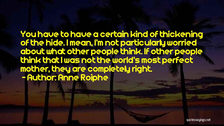 Anne Roiphe Quotes: You Have To Have A Certain Kind Of Thickening Of The Hide. I Mean, I'm Not Particularly Worried About What