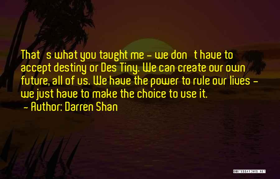 Darren Shan Quotes: That's What You Taught Me - We Don't Have To Accept Destiny Or Des Tiny. We Can Create Our Own