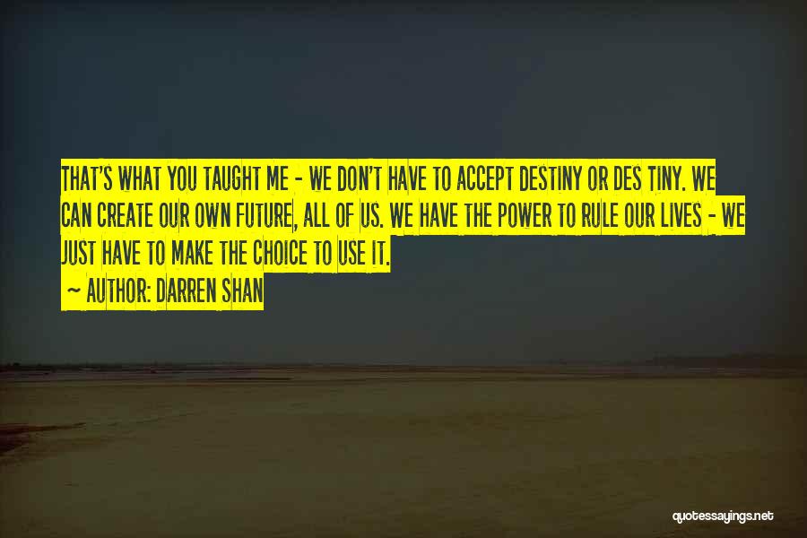 Darren Shan Quotes: That's What You Taught Me - We Don't Have To Accept Destiny Or Des Tiny. We Can Create Our Own