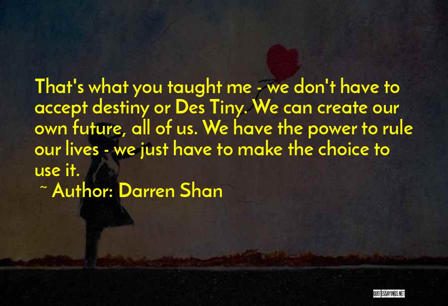 Darren Shan Quotes: That's What You Taught Me - We Don't Have To Accept Destiny Or Des Tiny. We Can Create Our Own