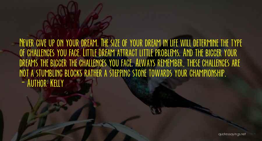 Kelly Quotes: Never Give Up On Your Dream. The Size Of Your Dream In Life Will Determine The Type Of Challenges You