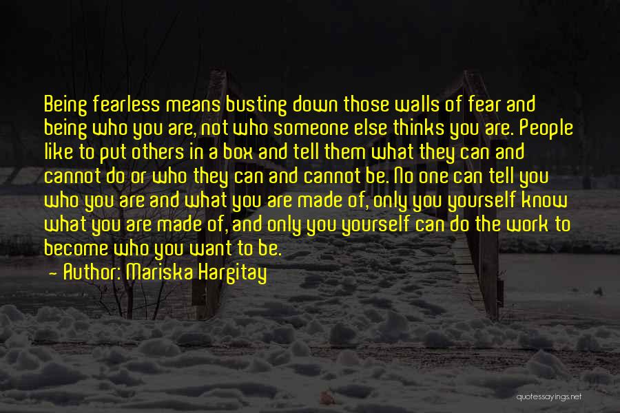 Mariska Hargitay Quotes: Being Fearless Means Busting Down Those Walls Of Fear And Being Who You Are, Not Who Someone Else Thinks You