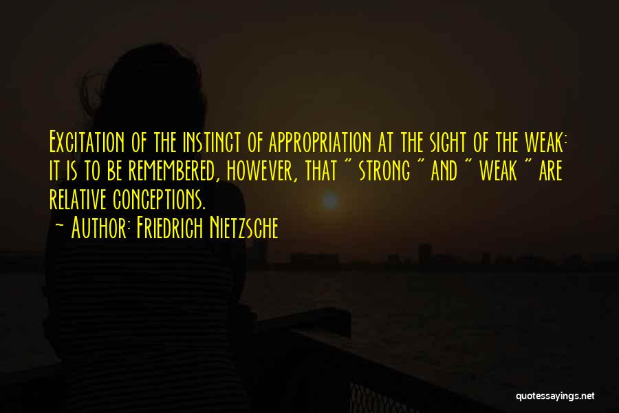 Friedrich Nietzsche Quotes: Excitation Of The Instinct Of Appropriation At The Sight Of The Weak: It Is To Be Remembered, However, That Strong