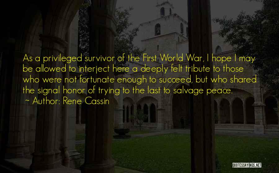 Rene Cassin Quotes: As A Privileged Survivor Of The First World War, I Hope I May Be Allowed To Interject Here A Deeply