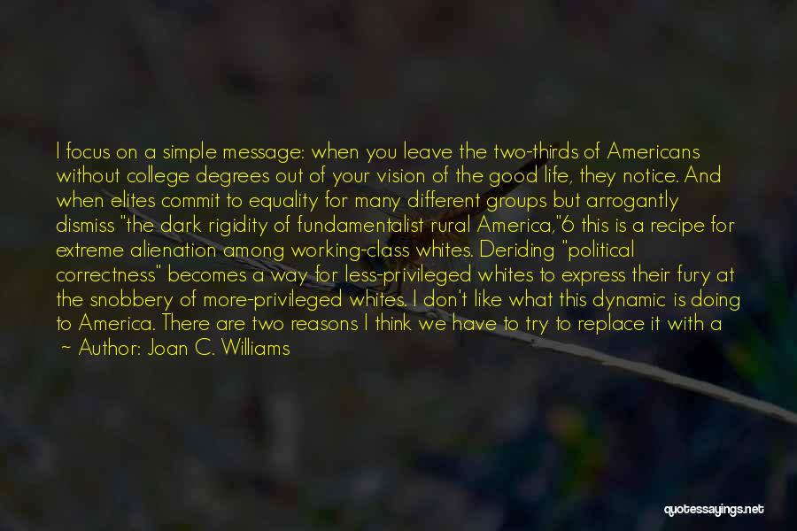 Joan C. Williams Quotes: I Focus On A Simple Message: When You Leave The Two-thirds Of Americans Without College Degrees Out Of Your Vision