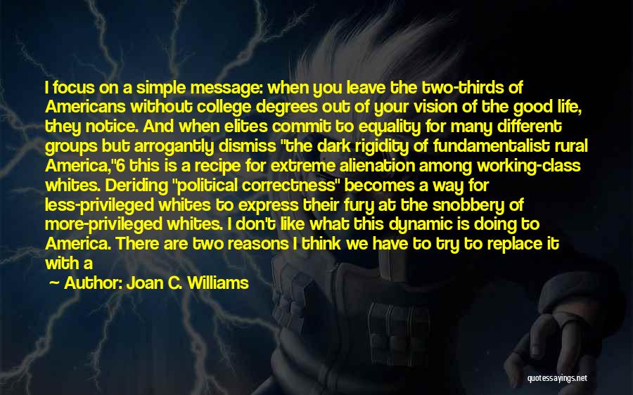 Joan C. Williams Quotes: I Focus On A Simple Message: When You Leave The Two-thirds Of Americans Without College Degrees Out Of Your Vision