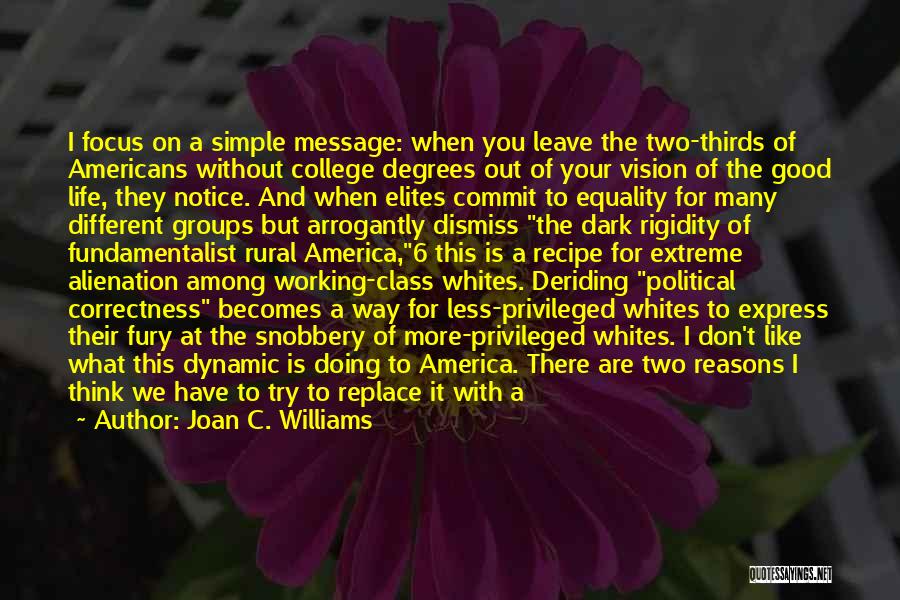 Joan C. Williams Quotes: I Focus On A Simple Message: When You Leave The Two-thirds Of Americans Without College Degrees Out Of Your Vision